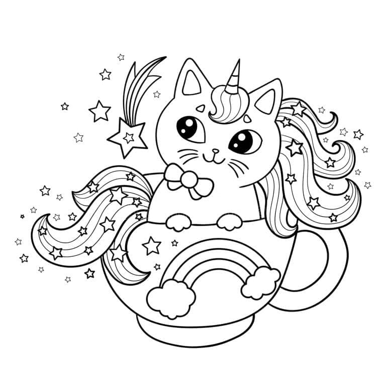 Coloriage Un joli chat licorne à imprimer