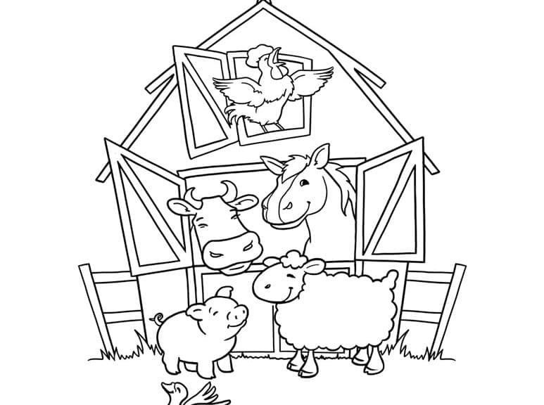 Coloriage Animaux de la ferme heureux