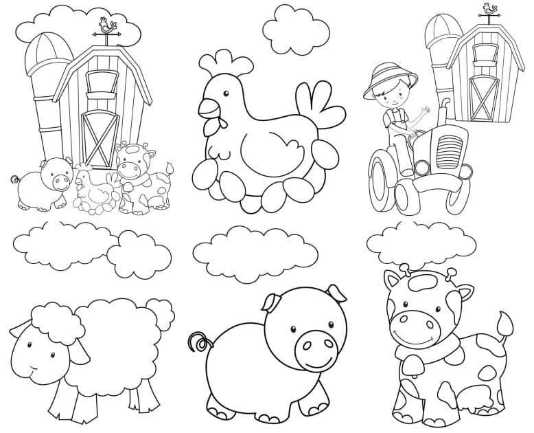 Coloriage Animaux mignons à la ferme à imprimer