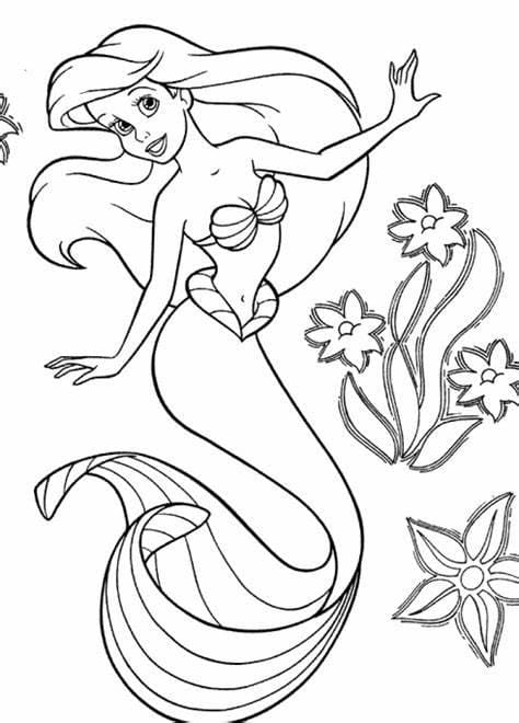 Coloriage Ariel avec des fleurs