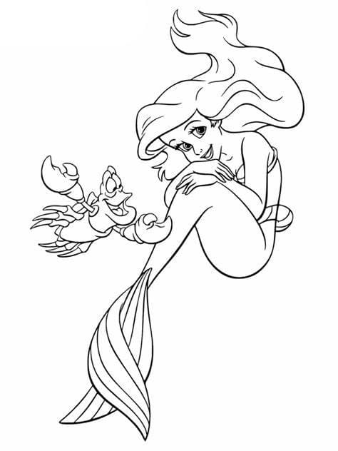 Coloriage Ariel avec un crabe