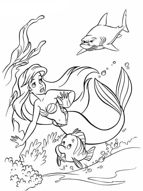 Coloriage Ariel nageant