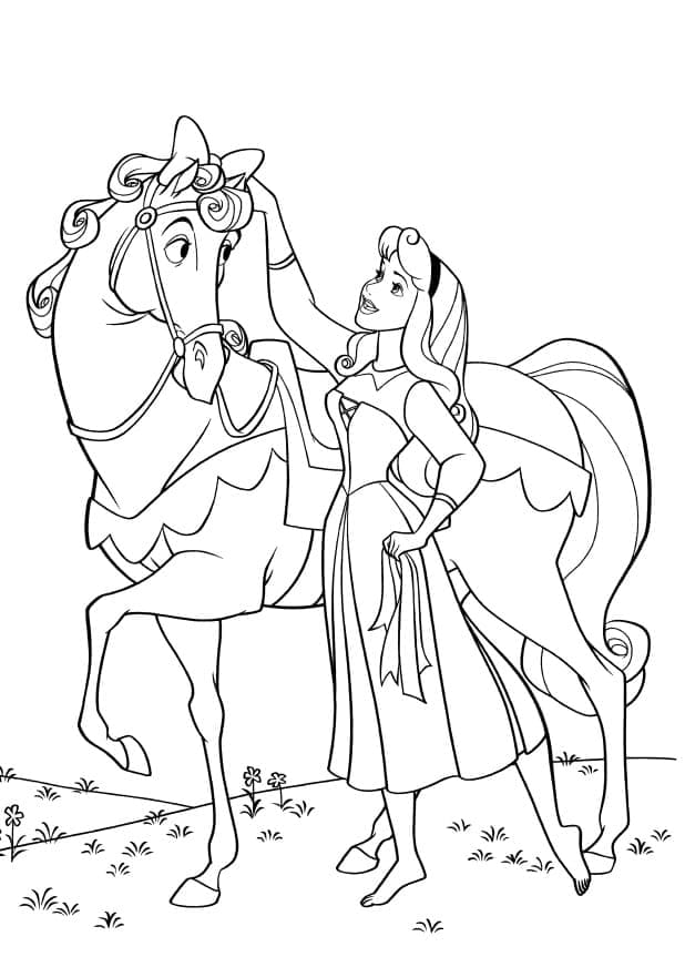 Coloriage Aurore et le cheval à imprimer