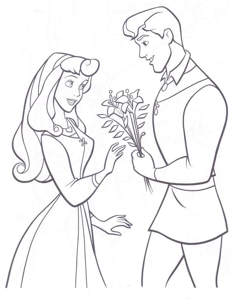 Coloriage Aurore et le prince Philippe à imprimer