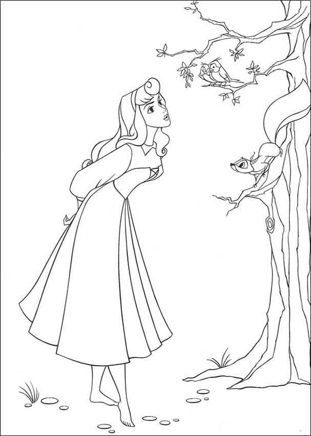 Coloriage Aurore et les petits animaux à imprimer