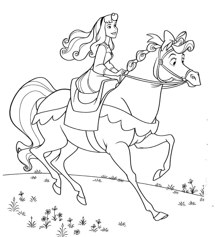 Coloriage Aurore monte à cheval à imprimer