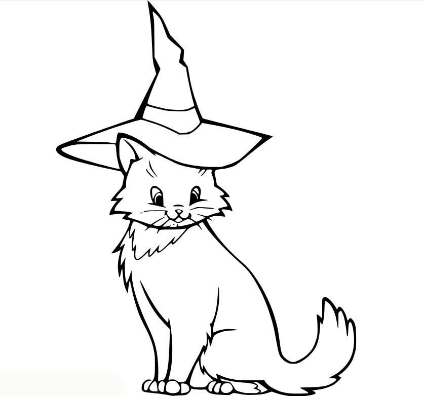 Coloriage Chat mignon avec un chapeau de sorcière