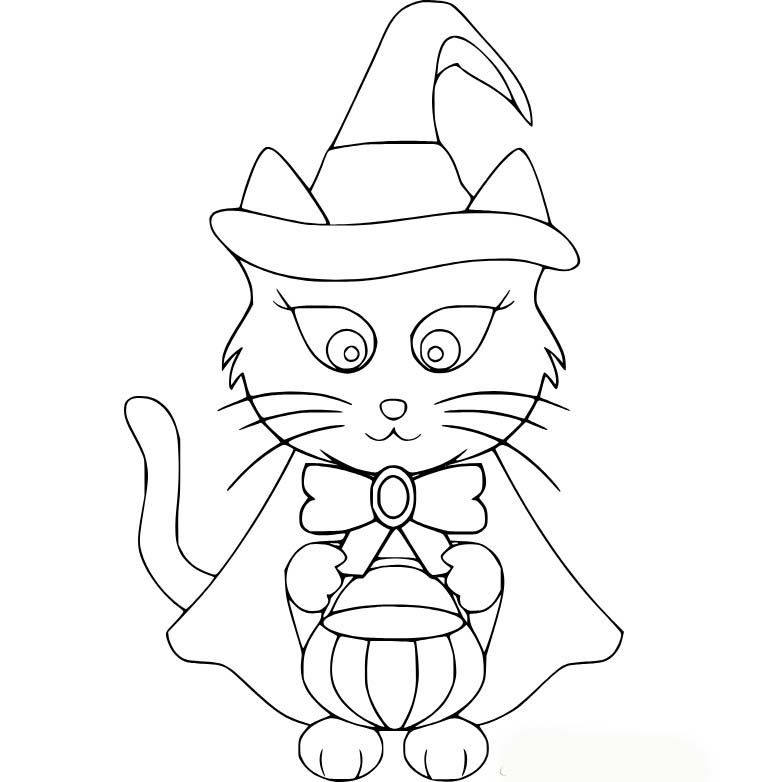 Coloriage Chat sorcière mignon