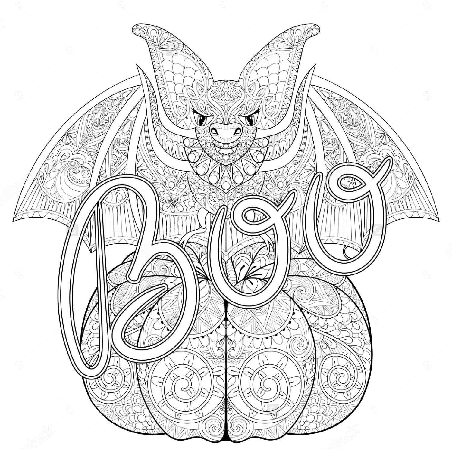 Coloriage Chauve souris et citrouille d'Halloween pour adultes