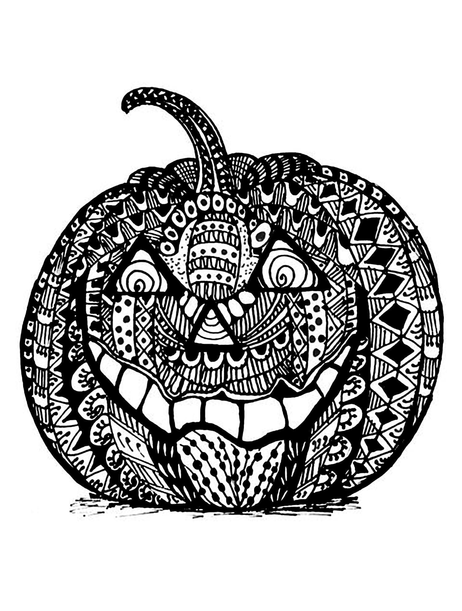 Coloriage Citrouille d'Halloween Zentangle pour adultes