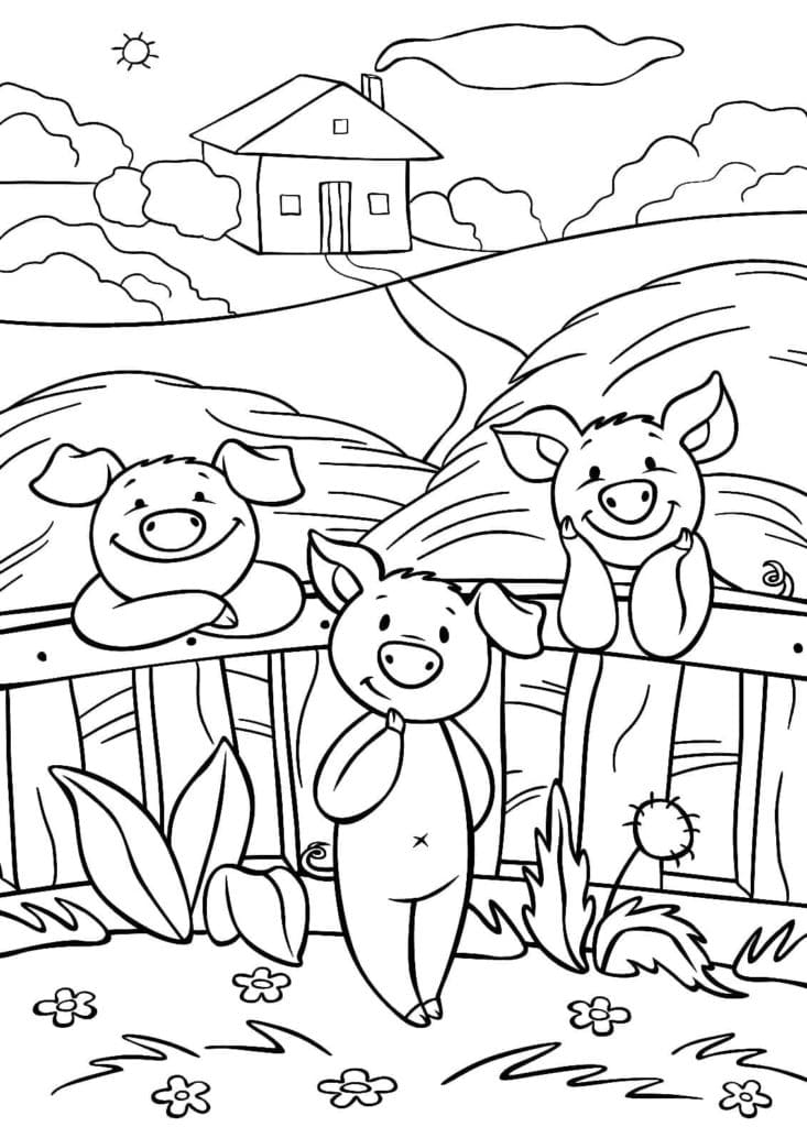 Coloriage Cochons de ferme de dessin animé