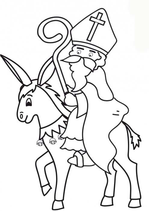 Coloriage Croquis de Saint Nicolas et le cheval facile