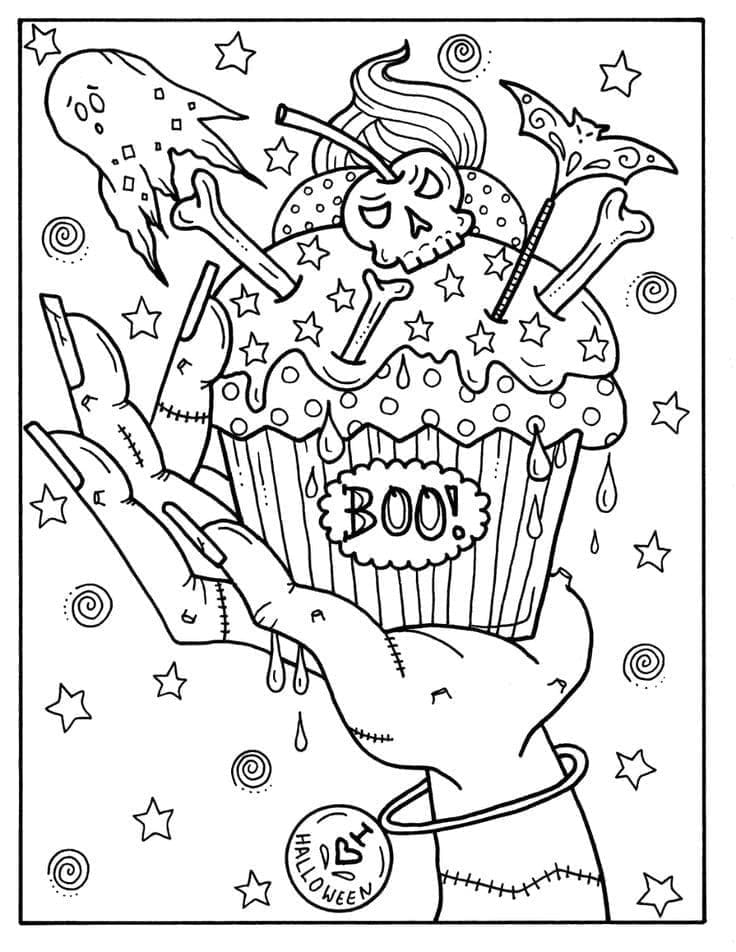 Coloriage Cupcake d'Halloween pour adultes