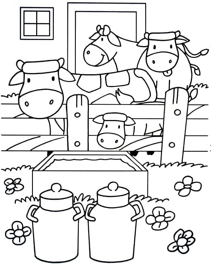 Coloriage De jolies vaches à la ferme