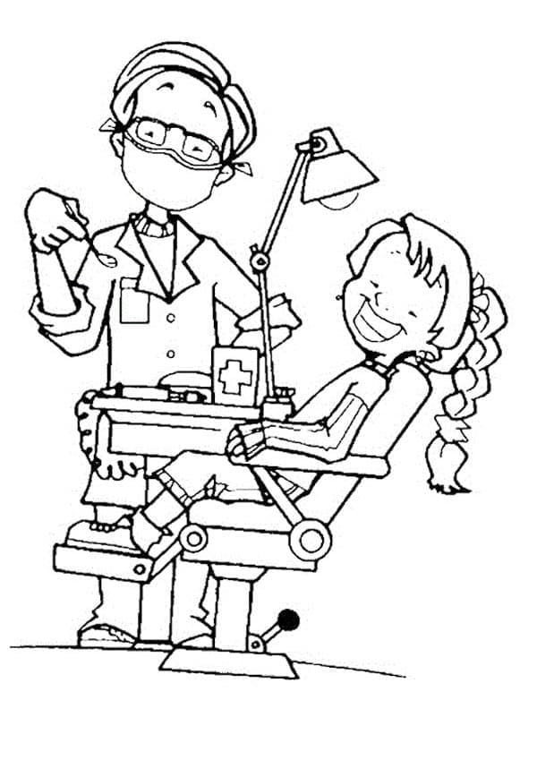 Coloriage Dentiste et fille heureux à imprimer