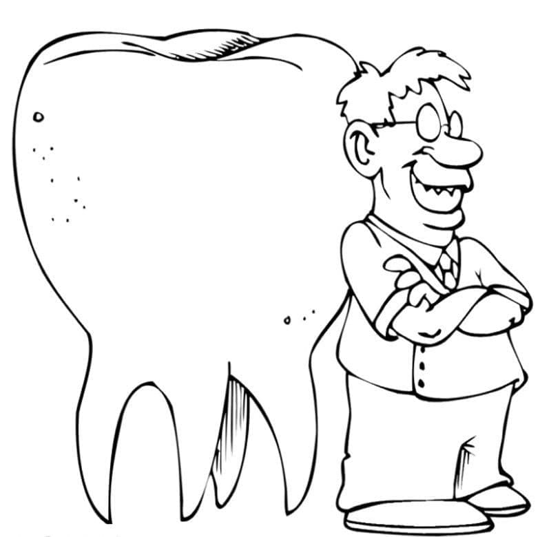 Coloriage Dentiste et grande dent à imprimer