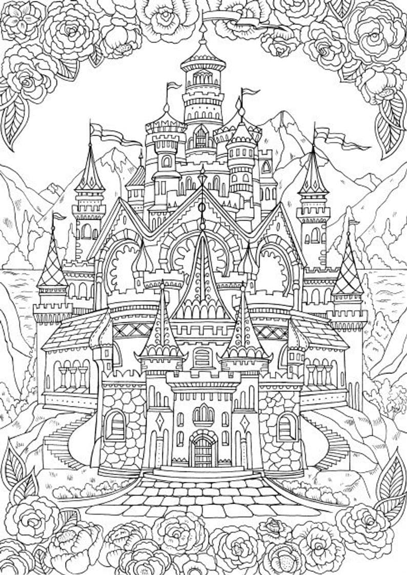 Coloriage Dessin Château Disney Adulte