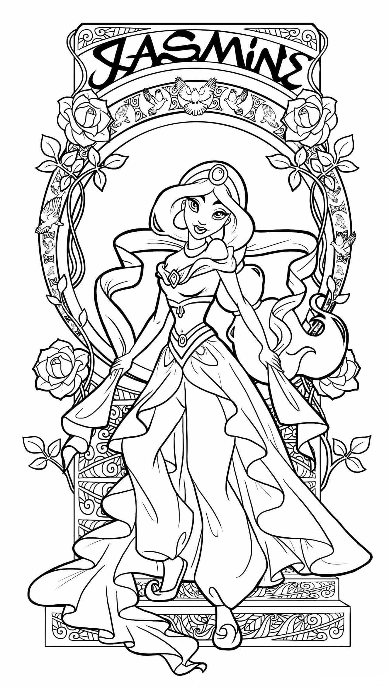 Coloriage Dessin Jasmine Disney Adulte gratuit