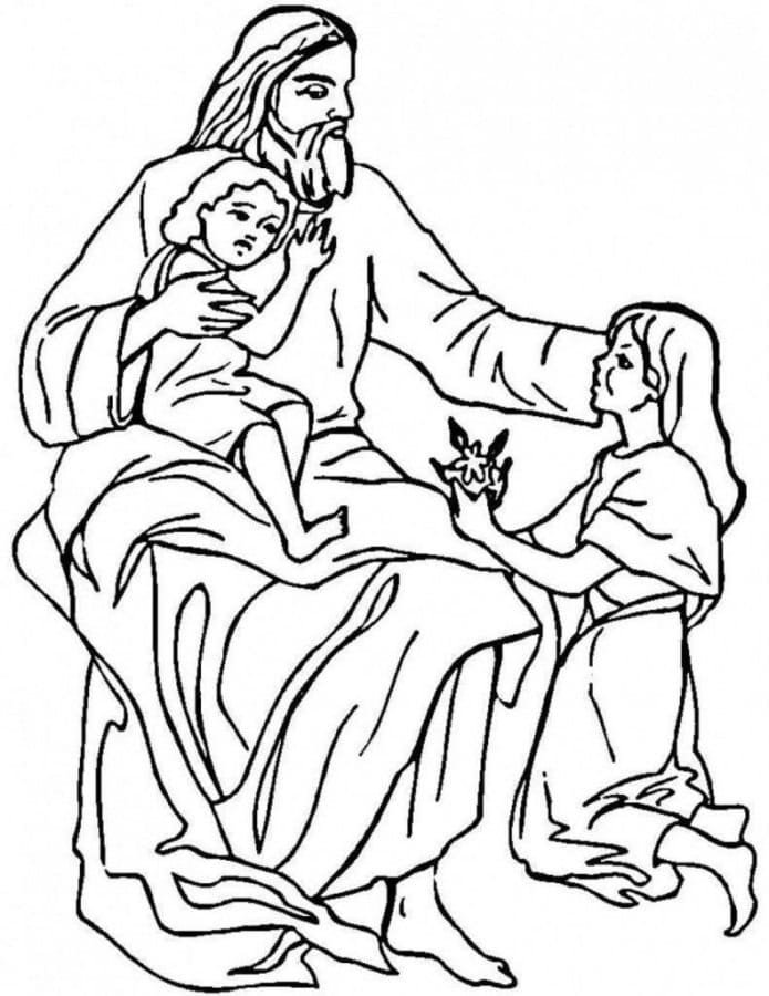 Coloriage Dessine Jésus et les enfants