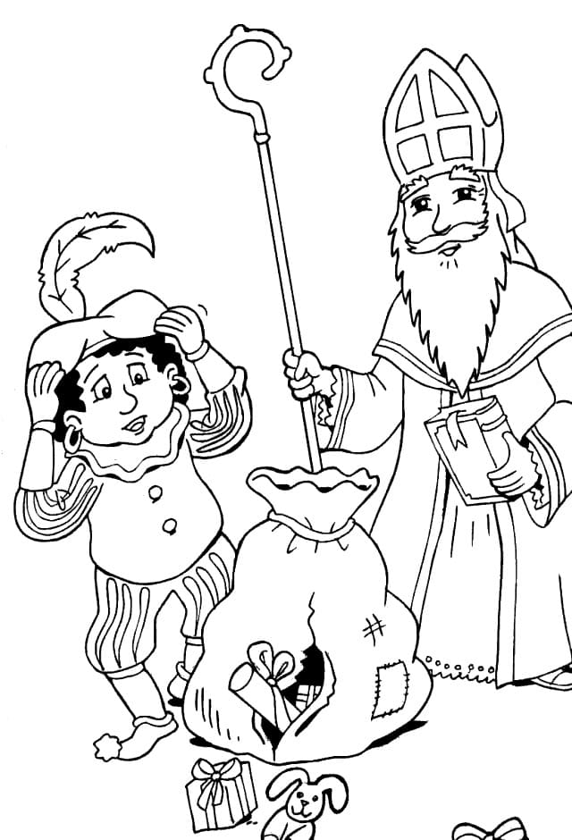 Coloriage Dessine Saint Nicolas avec des enfants