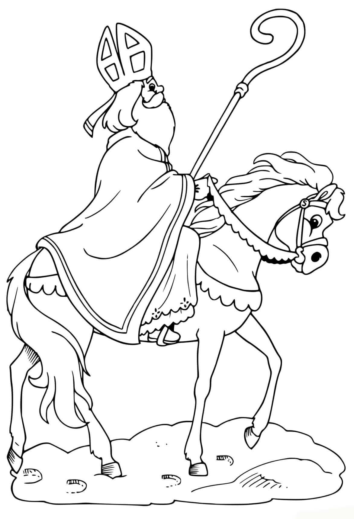 Coloriage Dessine Saint Nicolas et le cheval