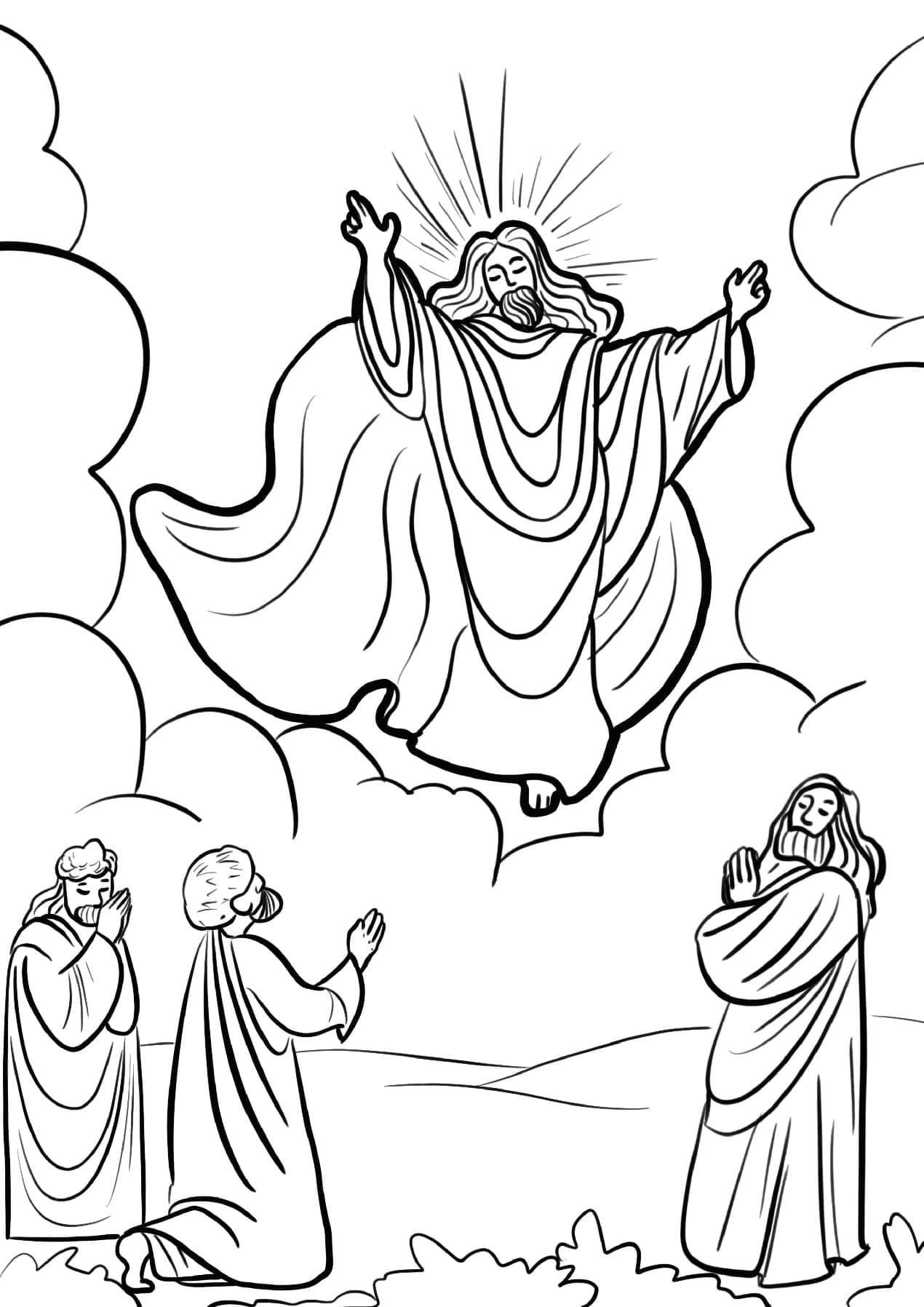 Coloriage Dessinez gratuitement l'ascension de Jésus à imprimer