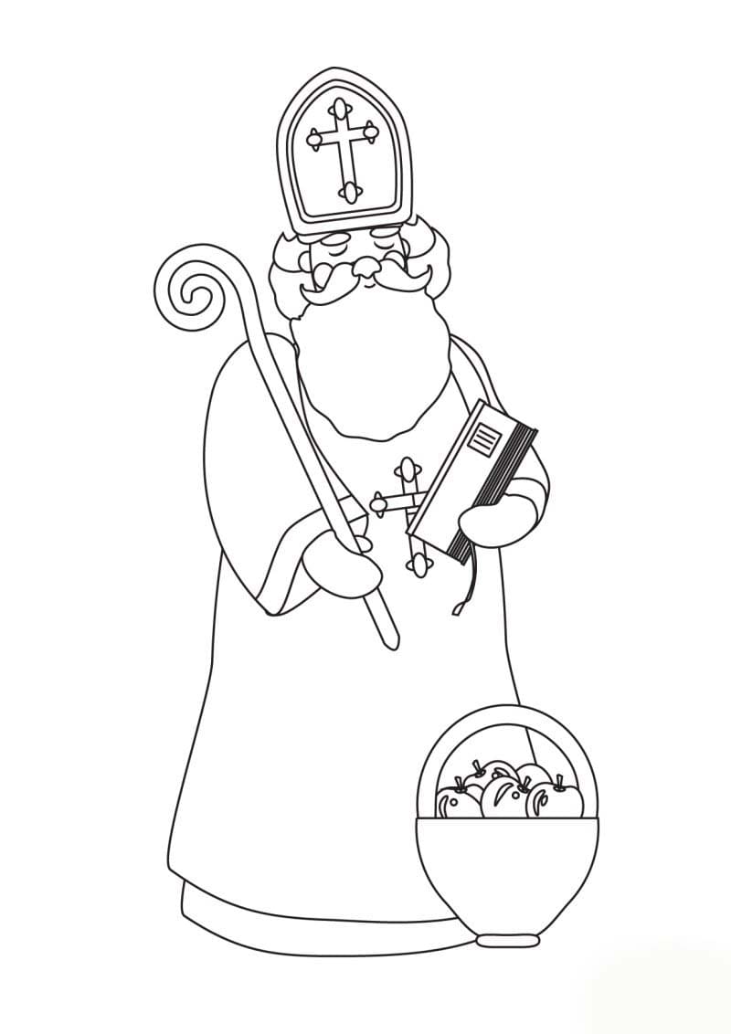 Coloriage Dessinez Saint Nicolas et un panier cadeau