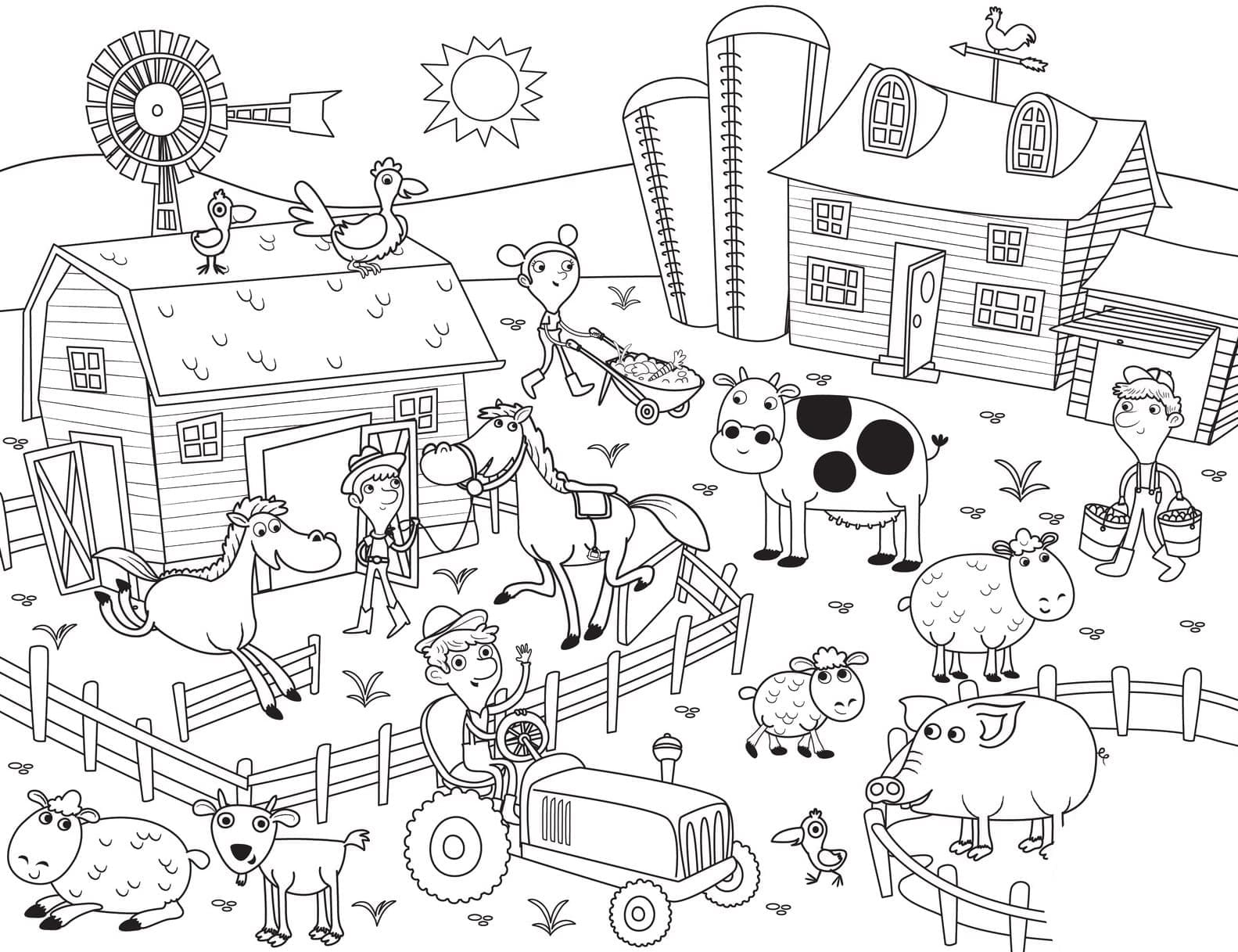 Coloriage Fermier et animaux de la ferme à imprimer