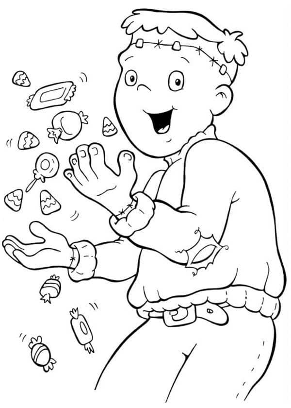 Coloriage Frankenstein avec des bonbons