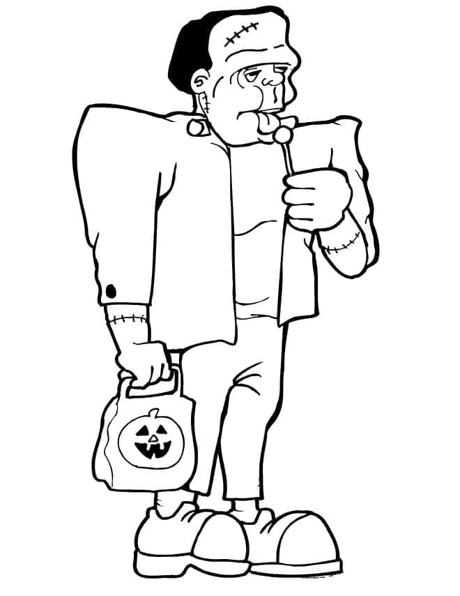 Coloriage Frankenstein avec un sac de bonbons