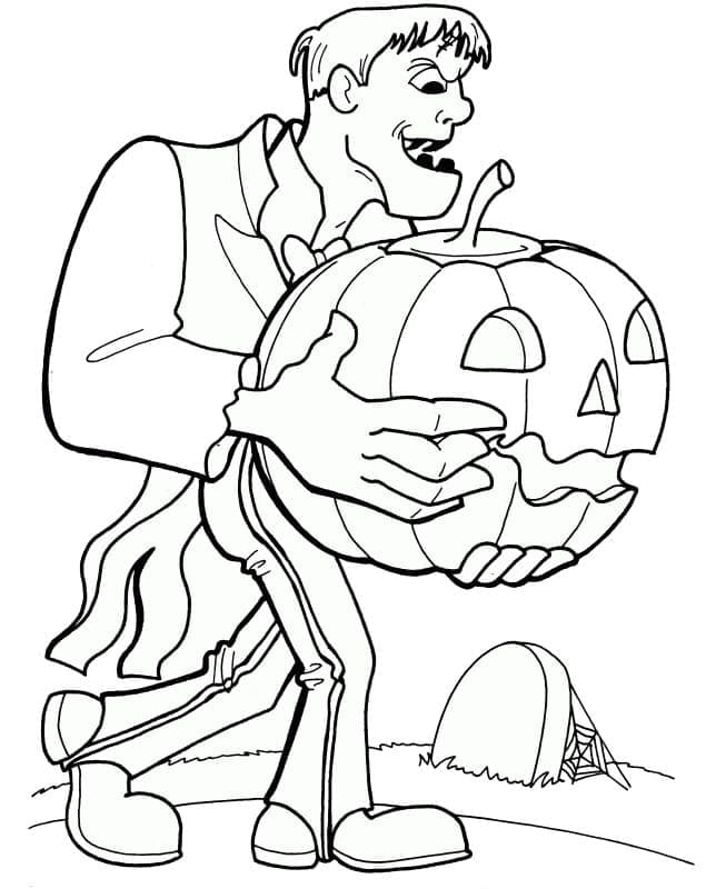 Coloriage Frankenstein et la citrouille