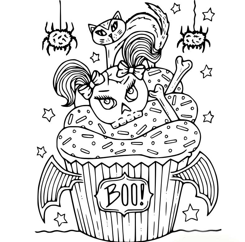 Coloriage Gâteau and Halloween chat