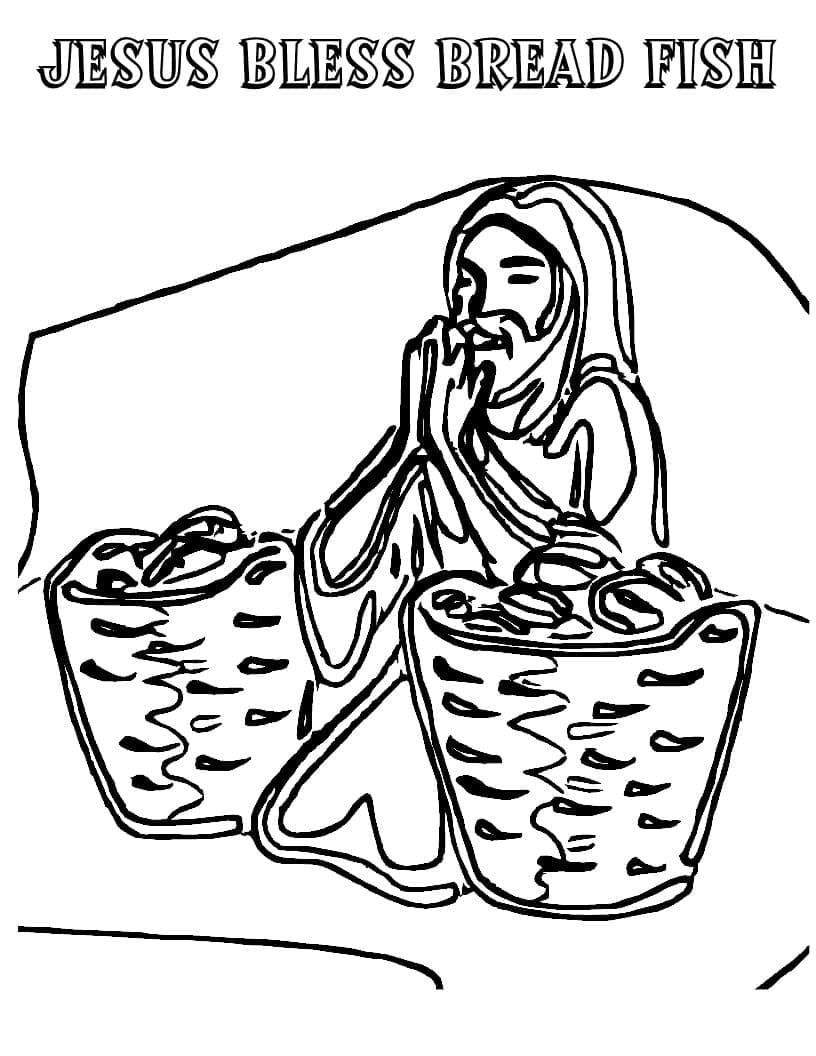 Coloriage Jésus bénisse le pain et le poisson