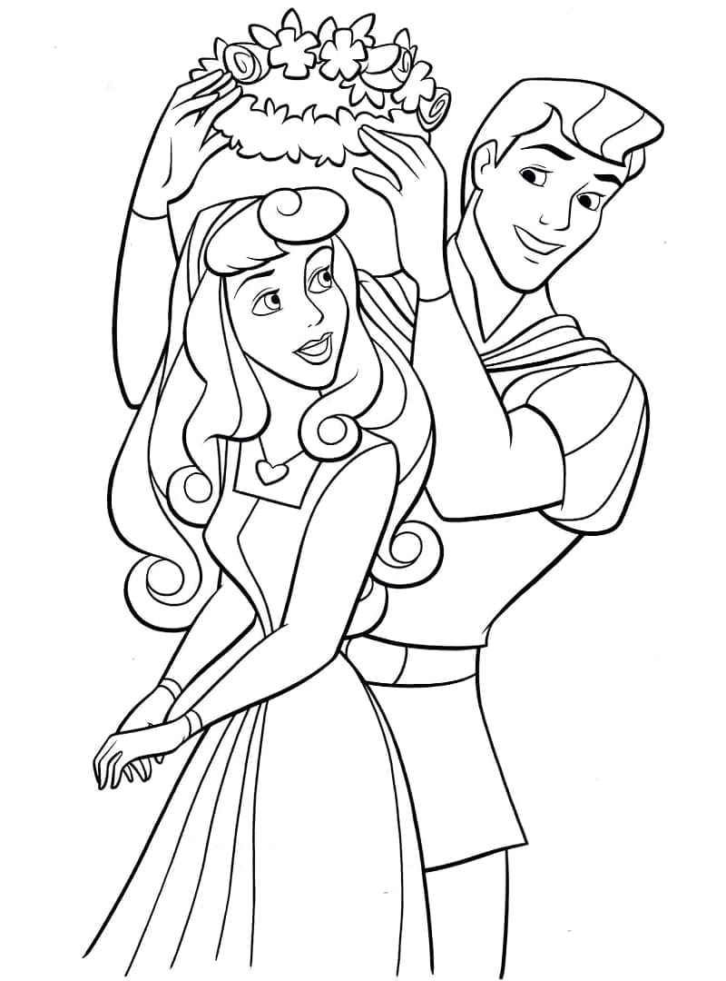 Coloriage La Belle au bois dormant, la princesse Aurore et le prince Philippe