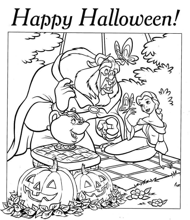 Coloriage La Belle et la Bête Disney Halloween