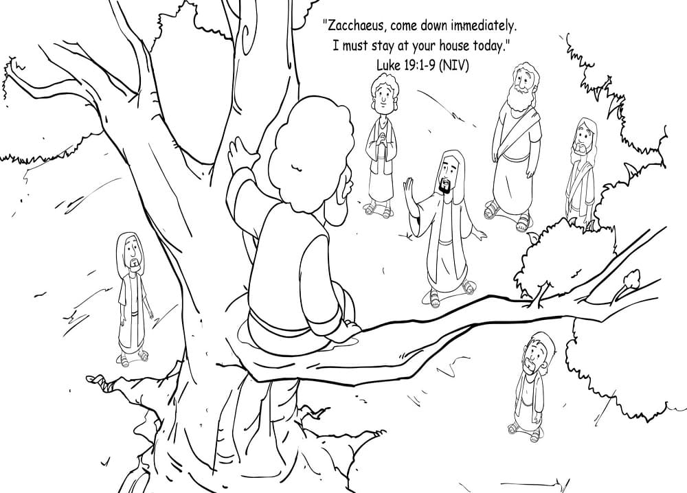 Coloriage La Bible de Jésus et Zachée