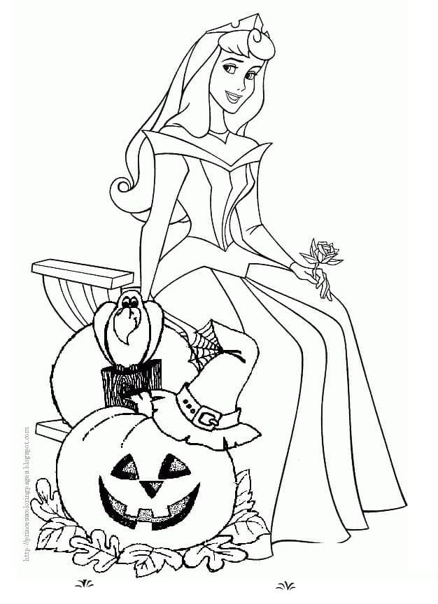 Coloriage La princesse Aurore à Halloween à imprimer