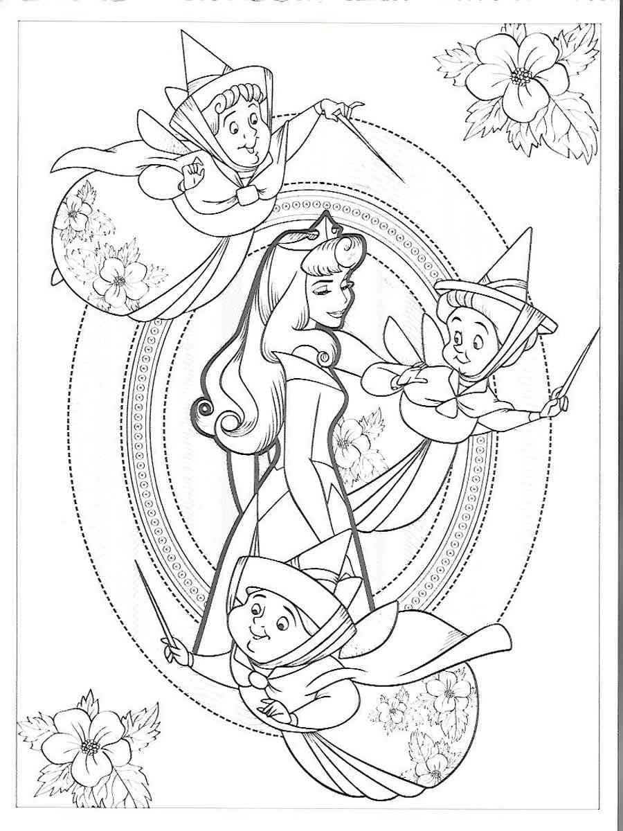 Coloriage Les bonnes fées et la princesse Aurore à imprimer