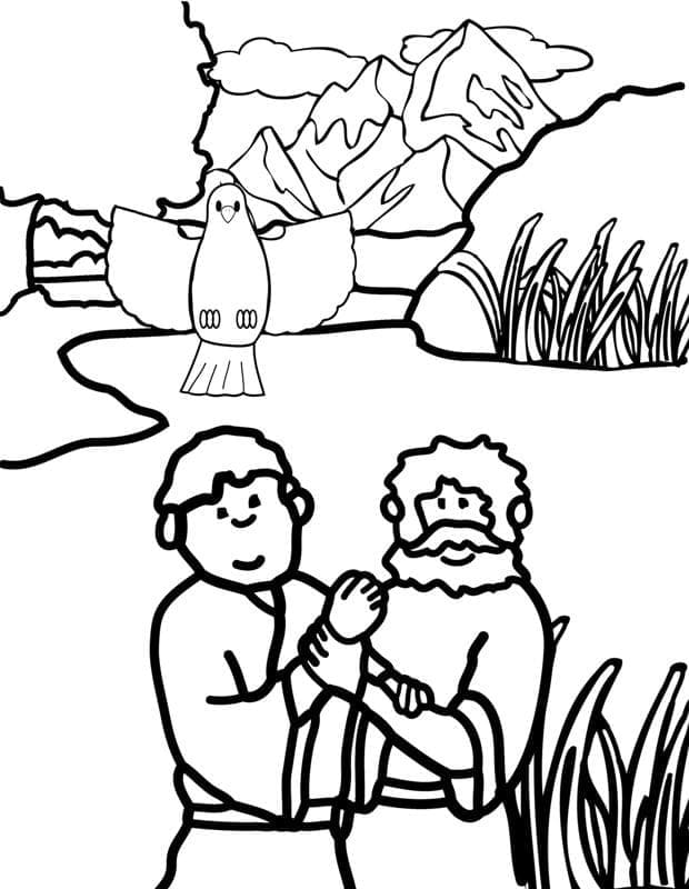 Coloriage Libérez le baptême de Jésus