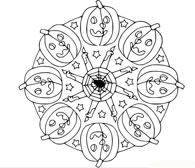 Coloriage Mandala Halloween avec citrouilles et bougies