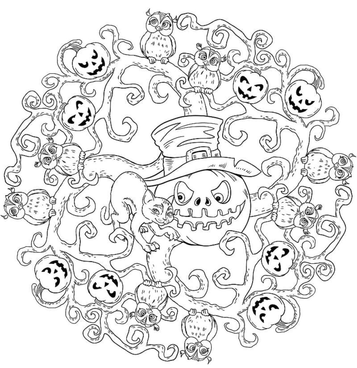 Coloriage Mandala Halloween Très mignon