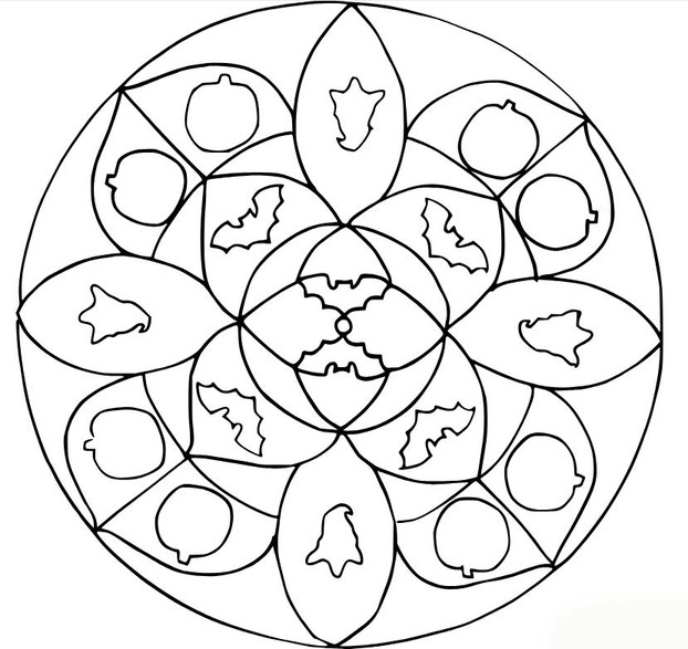 Coloriage Mandala simple de chauves souris pour Halloween