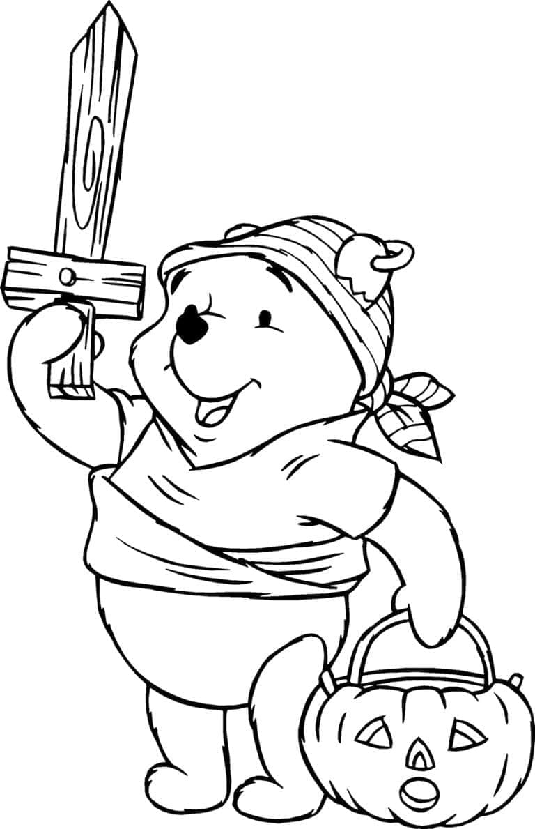 Coloriage Mignon Winnie l'ourson Disney Halloween gratuit