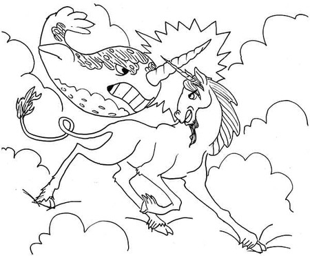 Coloriage Narval contre Licorne