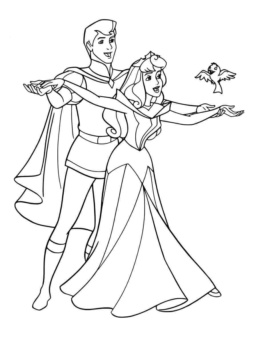 Coloriage Philippe et la princesse Aurore à imprimer