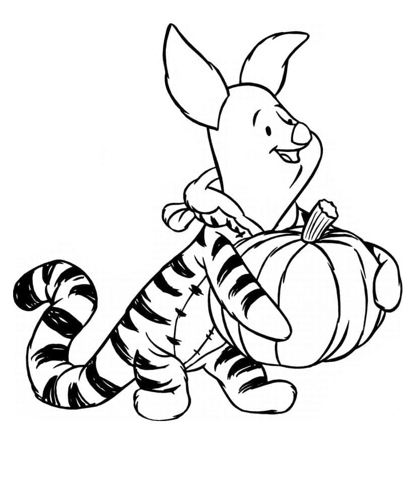 Coloriage Piglet avec costume d'Halloween