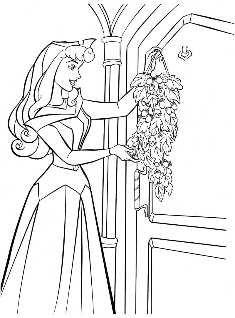 Coloriage Princesse Aurore à Noël