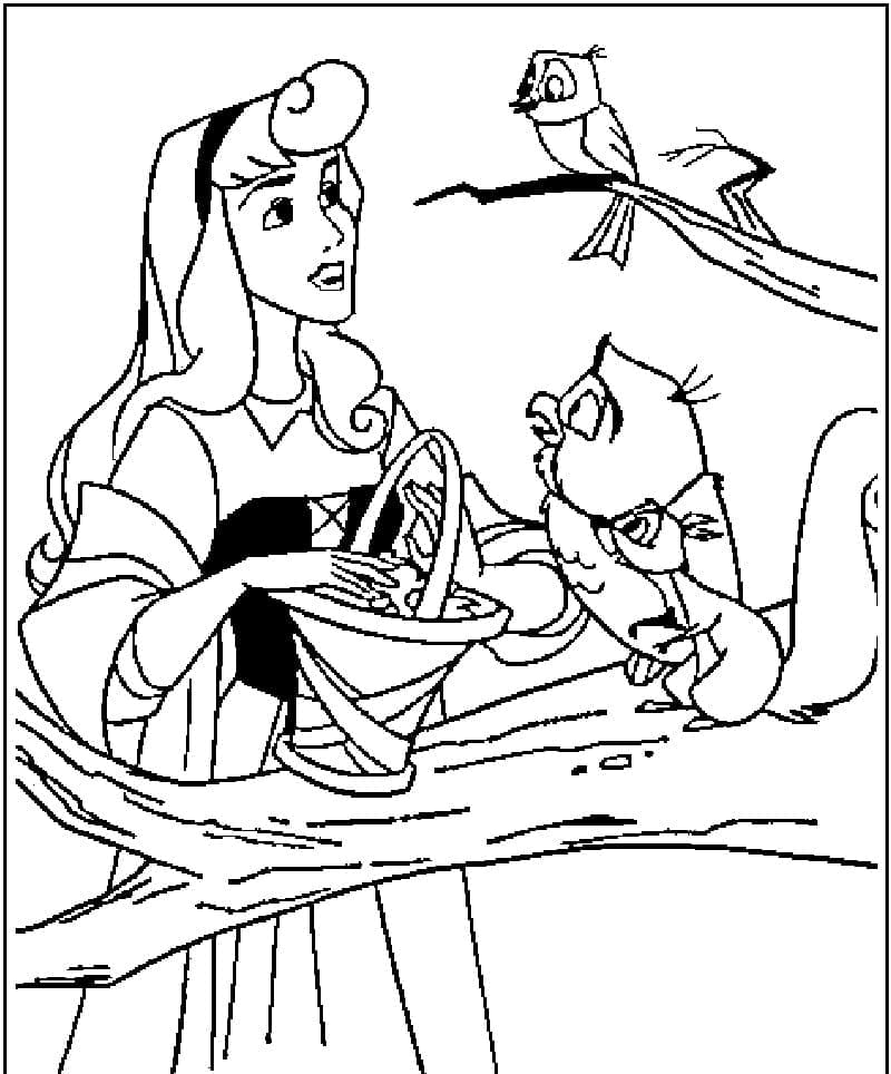 Coloriage Princesse Aurore avec des animaux