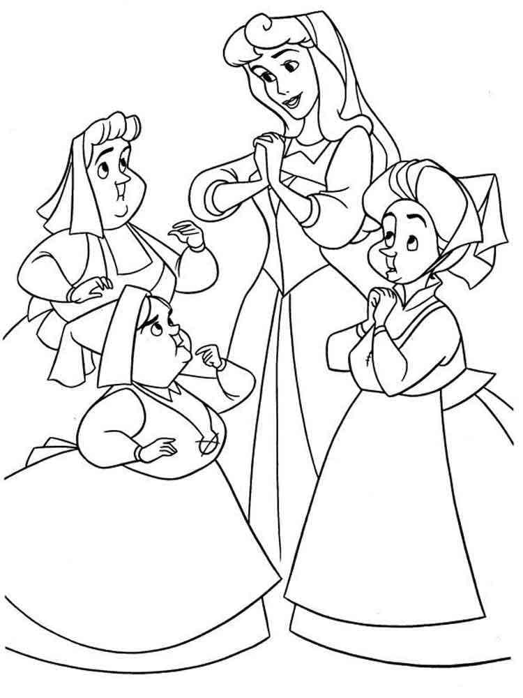 Coloriage Princesse Aurore avec les fées à imprimer