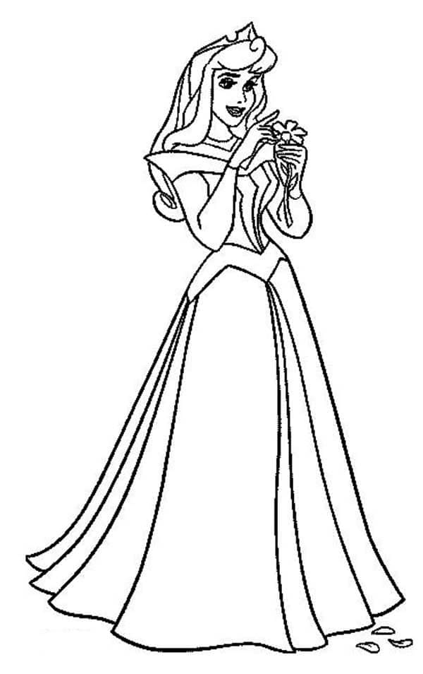 Coloriage Princesse Aurore avec une fleur